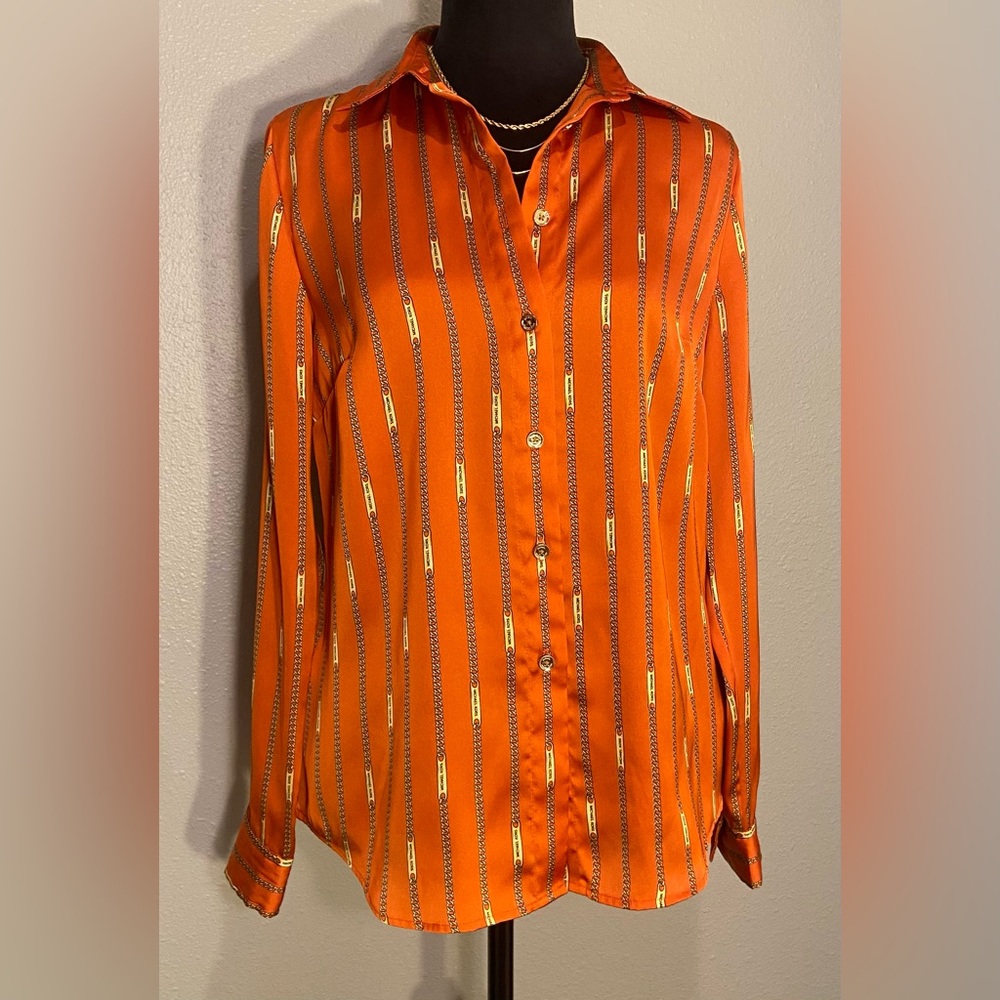 MICHAEL Michael Kors ~ Woman’s ~ Button Up ~ Small ~ Orange ~ Chains ⛓️🧡✨
